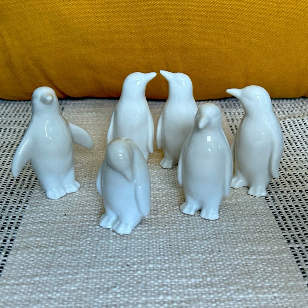 Set of six ceramic penguin figurines
